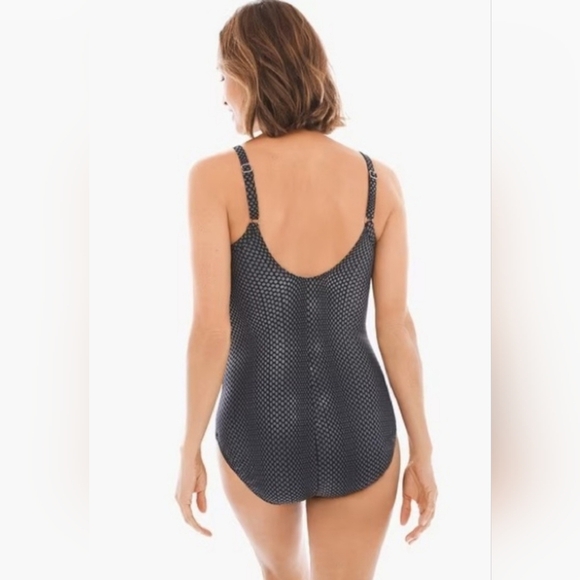Chico’s Swim Animal Foil Black Gray Sweetheart Mio One Piece Swimsuit Sz 16 NWT - Picture 2 of 15